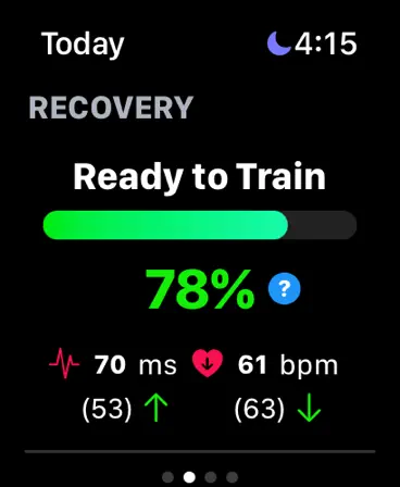 Athlytic on Apple Watch showing a 78% Recovery score with HRV and heart rate readings