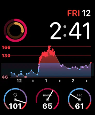 HeartWatch on Apple Watch showing a heart rate history chart and daily heart rate summaries