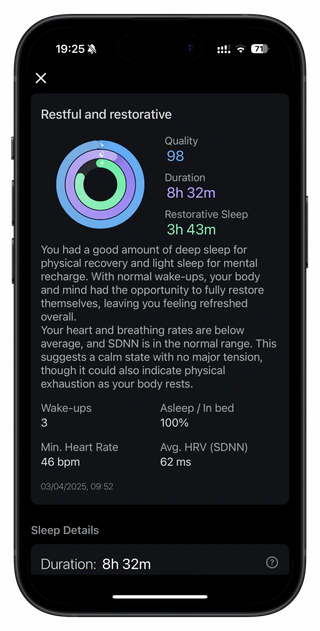 Summary of all sleep data from Apple Watch.