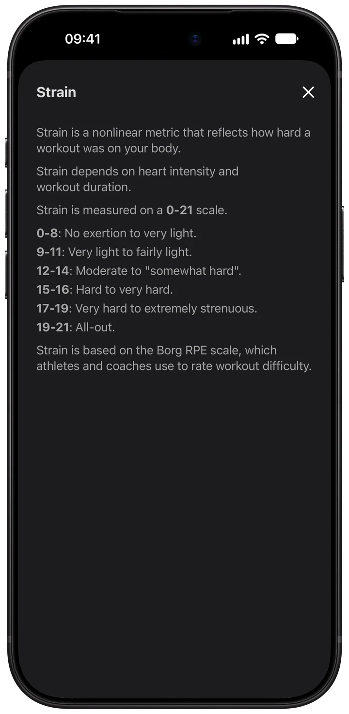 Wellhero Strain help explaining a nonlinear 0 to 21 scale and the effort bands