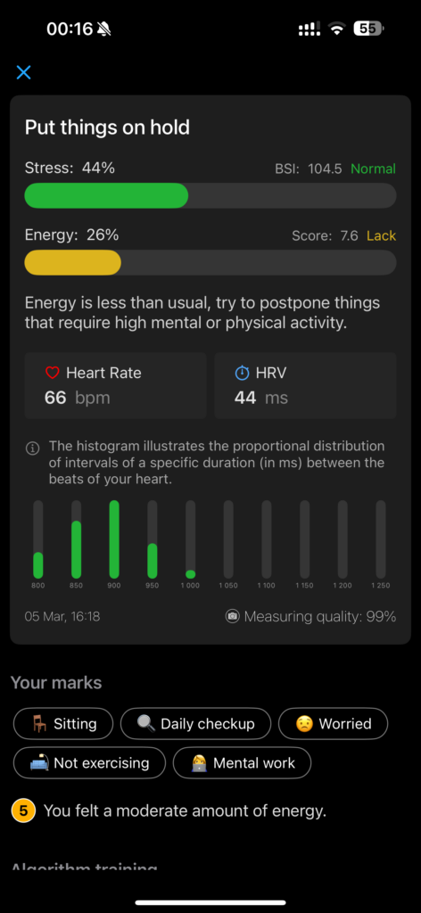 Heart rate variability in Wellhero iOS App