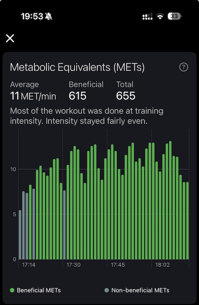 Workout analytics: METs